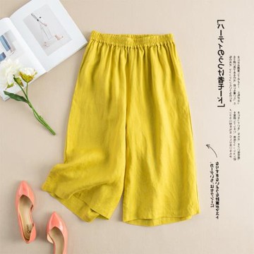 日系棉麻褲子女夏季薄款亞麻七分褲寬松休閑褲高腰垂感顯瘦闊腿褲