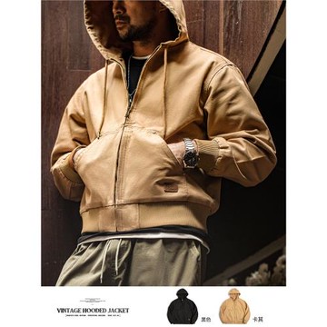 馬登工裝美式復古J130重磅連帽夾克vintage帆布短款boxy外套男春