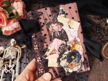 萬聖節咒語 手工雜誌風筆記本 粉色哥德風女巫魔法書筆記本