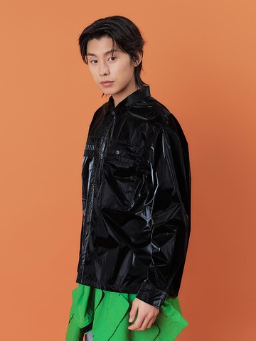 PLACKET LAYERED SHINE SHIRTS (BLACK)