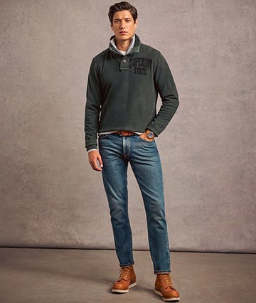 Superdry Men's Vintage Athletic Half Button Jumper Green Size: L