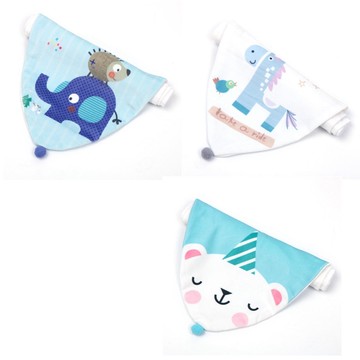 Vanibaby - 四層紗純棉吸汗巾 墊背巾(3入組)-B款(藍色小象+白色小馬+北極熊)