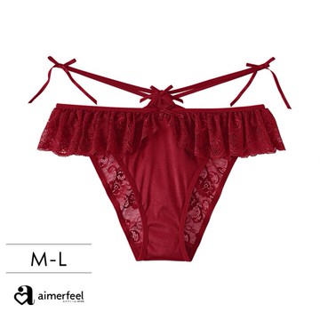 aimerfeel-蕾絲緞帶半包臀內褲-酒紅色-1905622-BO