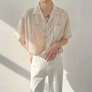 短袖襯衫 免燙 抗皺 夏季韓版寬鬆古巴領短袖襯衫男士高級感潮流INS痞帥免燙花襯衣潮0606
