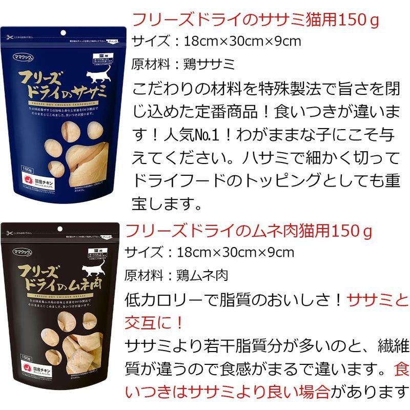 ママクック フリーズドライのササミ ムネ肉 各１袋ずつ 猫用150g ...