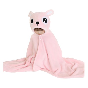 愛北鼻 兒童珊瑚絨連帽浴巾 加厚速乾絨 150 x 80cm 粉兔子  1件