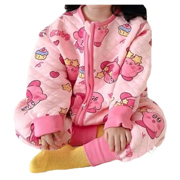 星之卡比兒童款秋冬全棉質無痕三層保暖防踢被，羅紋袖口褲口設計  80碼(75~85cm)  粉星之卡比