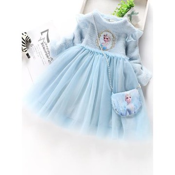 冰雪奇緣童裝女童冬裝連衣裙加絨水貂絨毛衣兒童寶寶愛莎公主裙子