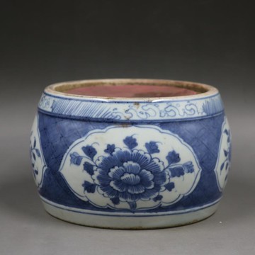 清康熙青花花紋硯臺手工仿古老貨瓷器家居文房擺件古董古玩收藏1入