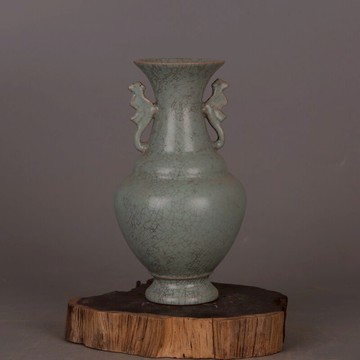 宋 汝窯青釉開片雙鳳耳瓶 仿古舊貨做舊瓷器五大名窯裝飾收藏擺件