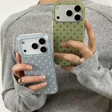 ins溫柔淺藍抹茶綠星星防摔手機殼 適用iphone17手機殼 16 15 14保護殼 簡約設計