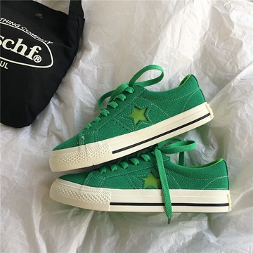 韓國ulzzang街拍復古綠色星星帆布鞋女情侶百搭韓版運動鞋