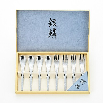 湯匙 【TAMAHASHI】日本製 銀鱗鎚目紋下午茶叉匙8件禮盒組(下午茶湯叉、咖啡湯匙、蛋糕叉)