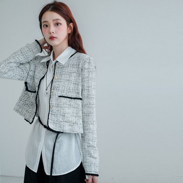 現貨★小香毛呢金釦撞色短版外套(共1色)0902 【NR1878】