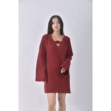 (M) anirekV領紅色長袖上衣二手衣