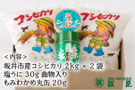 福井県 坂井市産 コシヒカリ 米 4kg と 坂井市定番ご飯のお供セット [B-1711]