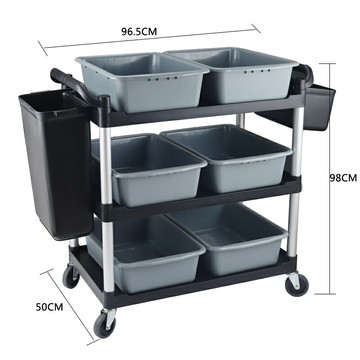 含運   酒店移動餐車酒水車推車  酒店餐車三層靜音推車收納掛桶收碗車帶垃圾桶多功能塑料餐廳飯店