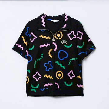 CLL巧玲瓏 藝術彩條半拉鍊短袖上衣 2073907