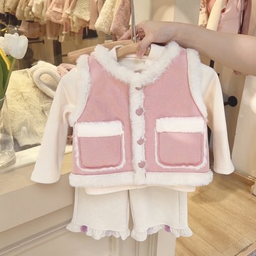 粉嫩麂皮雙面穿毛毛背心 內搭 馬甲 夾克 外套 刷毛 女童 兒童 童裝 橘魔法 現貨【BB6446】