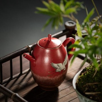 粗陶茶壺陶瓷泡茶單壺大紅袍瑞鶴壺單壺茶具套裝功夫白瓷泡茶器