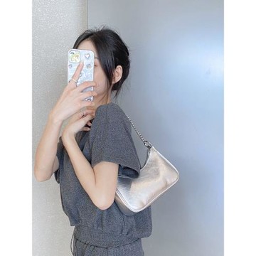 銀色高級感簡約斜挎小包包鏈條