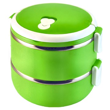 SUNB.W 秦博士 304不鏽鋼加大雙層隔熱餐盒 1800ML 鏡面拋光 PP耐熱材質  綠色  1個