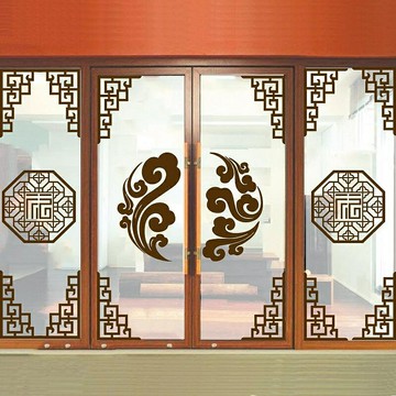 中式復古貼紙創意窗花裝飾玻璃門貼畫中國風對角貼移門古典墻貼紙