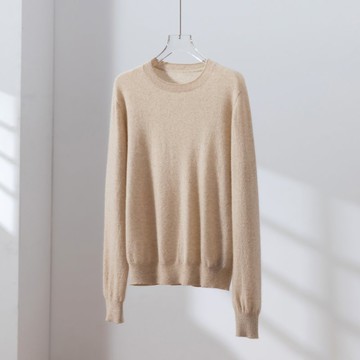 源自柔軟纖維的極致舒適感 100% 喀什米爾羊絨圓領羊絨衫 燕麥奶色 251002-1