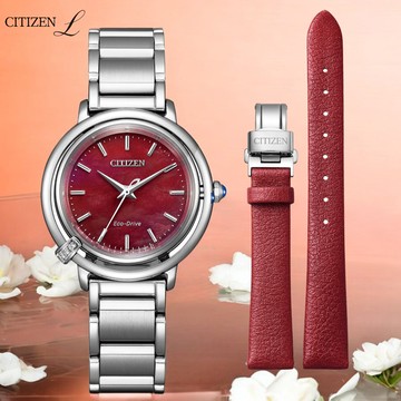 CITIZEN 星辰錶 L系列 珍珠母貝 光動能錶 女錶-EM1090-78X/紅色31.2mm