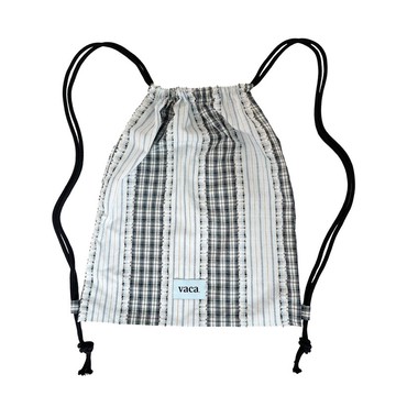 流蘇格紋束口健身包 (天空藍)