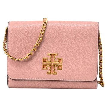 TORY BURCH 素色荔枝皮革翻蓋斜背包  19 x 15 x 3cm  粉紅色