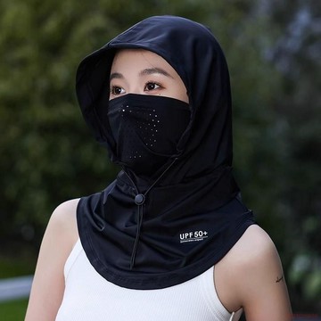桃園出貨✨面罩女夏季全臉新款冰絲防紫外線開車騎行護頸一體帽防曬面罩遮臉