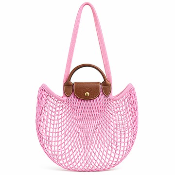 LONGCHAMP LE PLIAGE FILET系列網狀棉質手提/肩背兩用包(大/莓粉）