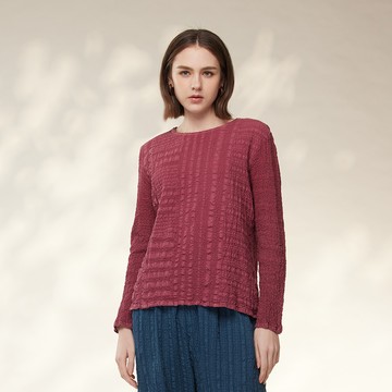 free.草木染皺感緞紋拼接上衣(2色)