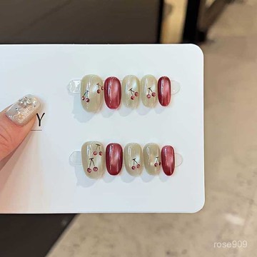 ➕純色美美噠💯2025夏日少女風甜心櫻桃個性追光貓眼顯白手工穿戴甲美甲貼短款純色穿戴甲 VSGL