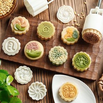 中秋節月餅模具一模多底按壓易脫膜烘焙工具50克冰皮糕點壓花磨具
