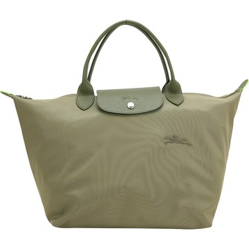 LONGCHAMP Le Pliage Green 奔馬刺繡短提把水餃包(M/朝鮮薊綠)