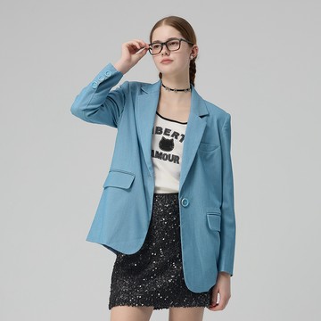 OUWEY歐薇 法式垂墜感縲縈長版西裝外套(淺藍；S-L)