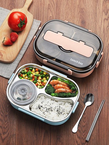 日式分格飯盒上班族小學生便當餐盒保溫帶湯碗帶蓋餐盤分隔型