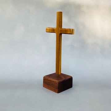 柚木與胡桃木十字架桌上擺飾