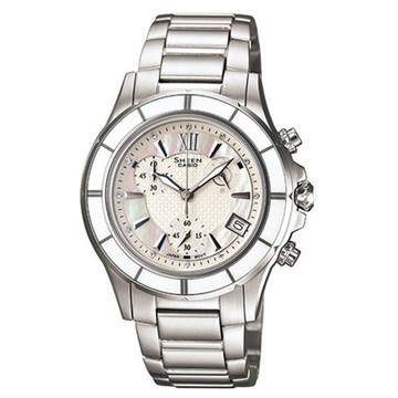CASIO SHEEN系列 極光盛宴都會陶瓷晶鑽腕錶-白-SHE-5516D-7ADR-35mm