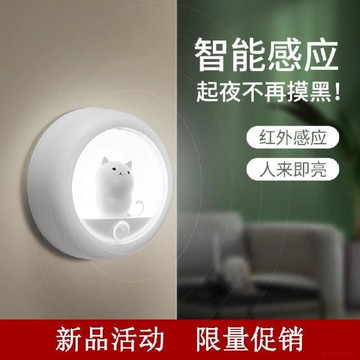 桃園出貨✨小夜貓感應燈護眼宿舍臥室牀頭燈免佈線可移動usb充電小夜燈