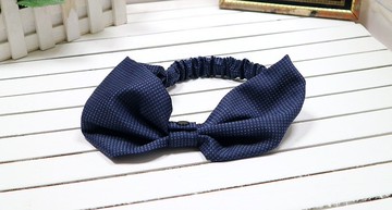 小藍格紋~寬版造型髮帶