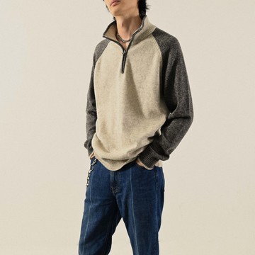 【NaSuBi Vintage】拼色針織半開襟古著毛衣