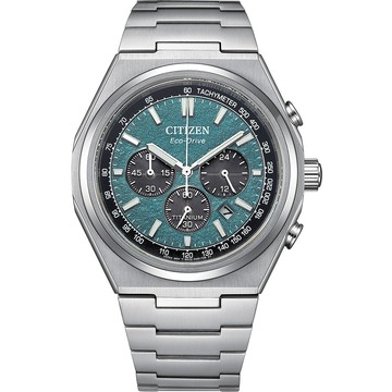 CITIZEN Zenshin 新鈦度 限量 超級鈦 光動能復古三眼計時手錶 開學季好禮-銀x綠 CA4610-85X