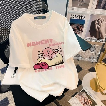 SY韓版上衣純棉夏季短袖上衣新款卡通印花短袖T恤男女寬鬆ins慵懶風百搭休閒上衣服五分袖上衣