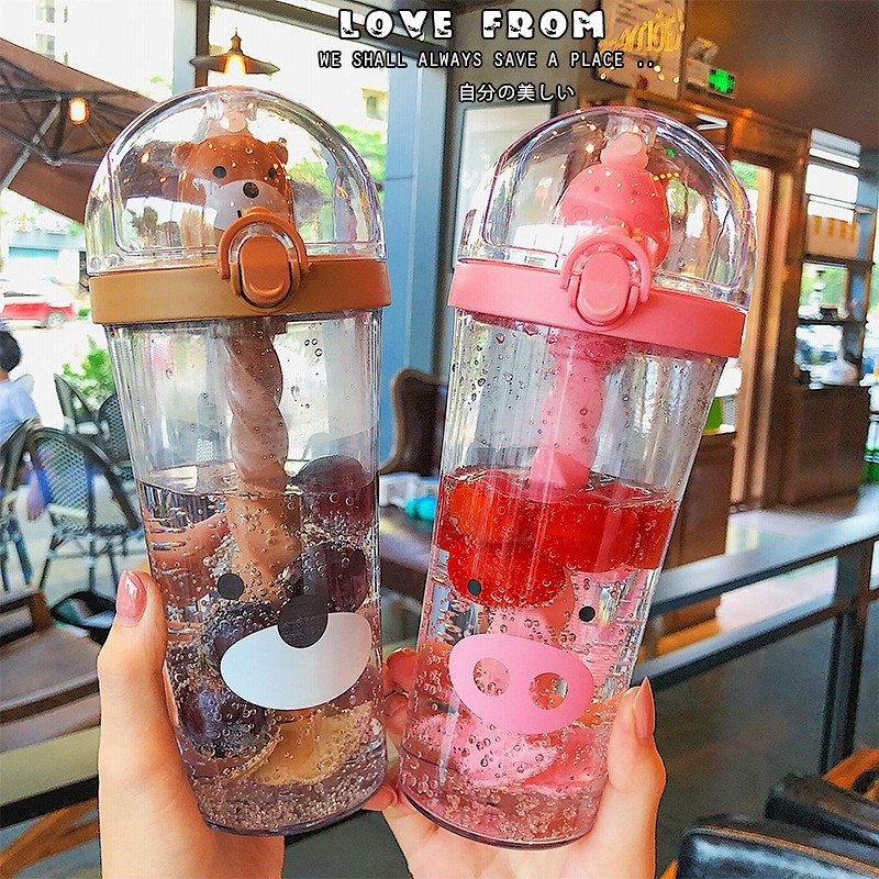 水筒 マグボトル かわいいネットの赤いアニメーションの動物は杯の大容量のプラスチックの杯の男女学生のカップルの湯飲みのアイデアのストローのコップを攪拌します 500ml プレゼント ギフト 誕生日 通販 Lineポイント最大get Lineショッピング