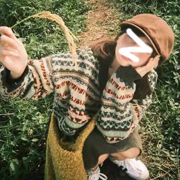 港風復古彩色提花v領毛衣女秋冬別致設計感拼色軟糯加厚針織上衣