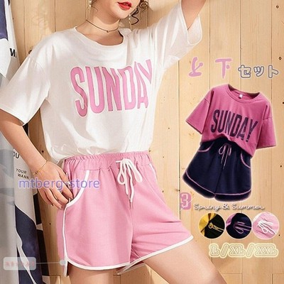 ヴィジョン ストリートウェア ルームウェア レディース ビッグロゴ 部屋着 春夏 セットアップ 半袖tシャツ 短パンウエストゴム 上下セット スウェット 通販 Lineポイント最大get Lineショッピング