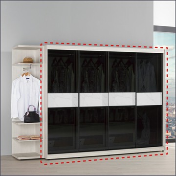 8尺被櫥式鋁框滑門衣櫥黑玻璃 收納衣櫃 拉門衣櫥 【149B10743】Leader傢居館149-A210+A210+A210+A211